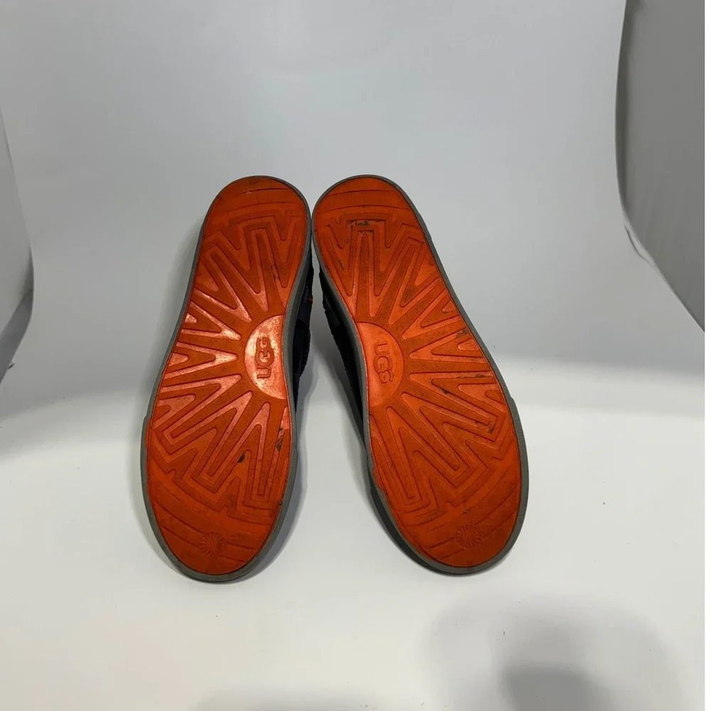 UGG Kids Classic Mini Side Zip Navy Blue Orange Suede Boots 1103641K Size 6Y